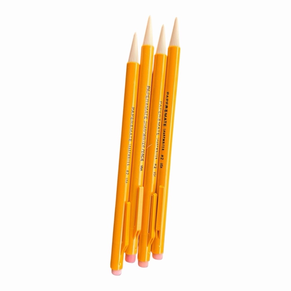 Paper Mate SharpWriter Twist Mechanical Pencils Lot of 6 Yellow #2 USA Made VTG